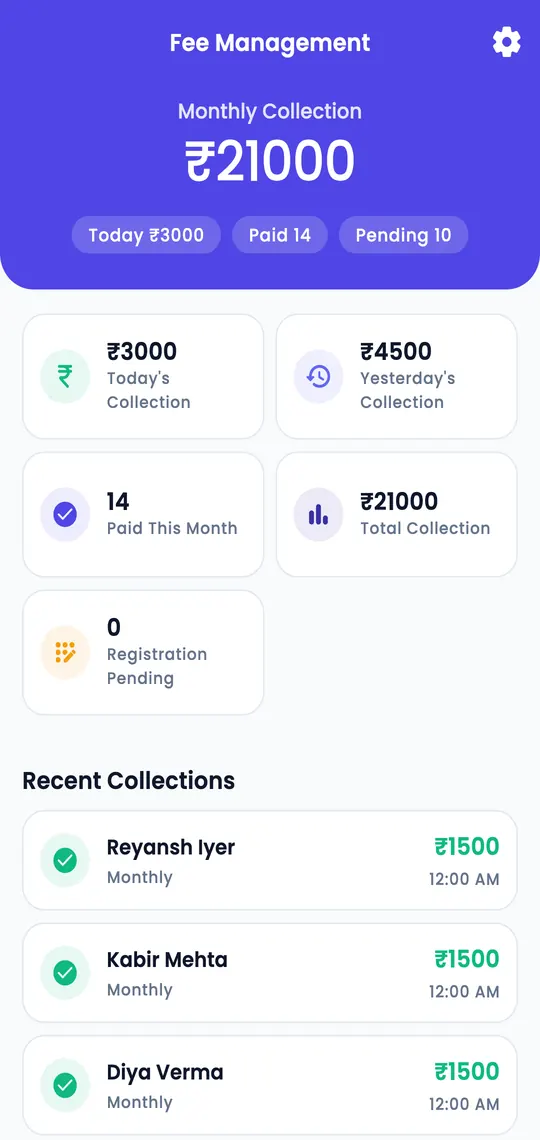 Fee management with the month's collection and recent payments
